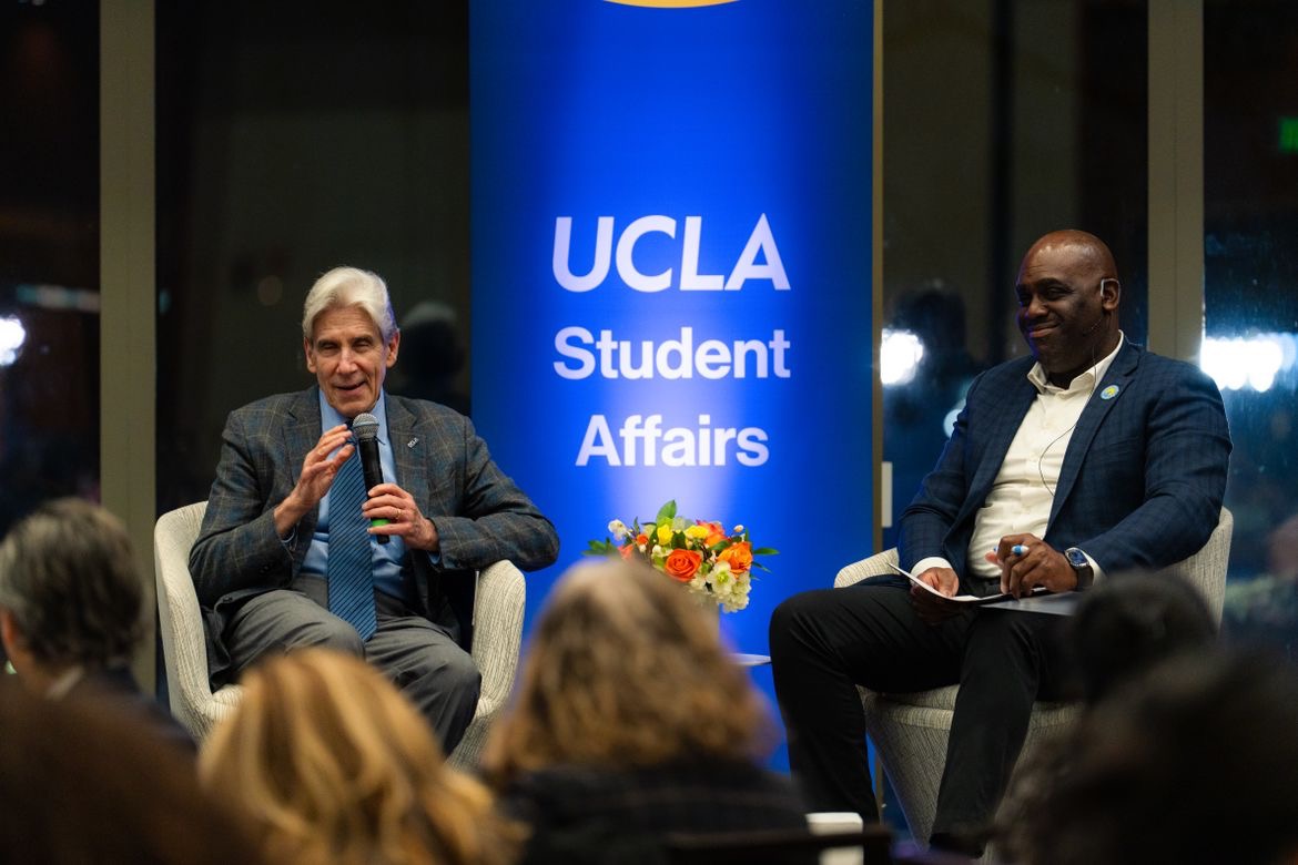 UCLA Chancellor Julio Frenk sits with UCLA Vice Chancellor for Student Affairs Monroe Gordon Jr. to speak about his background and career, leadership style, and UCLA's role in the broader community.