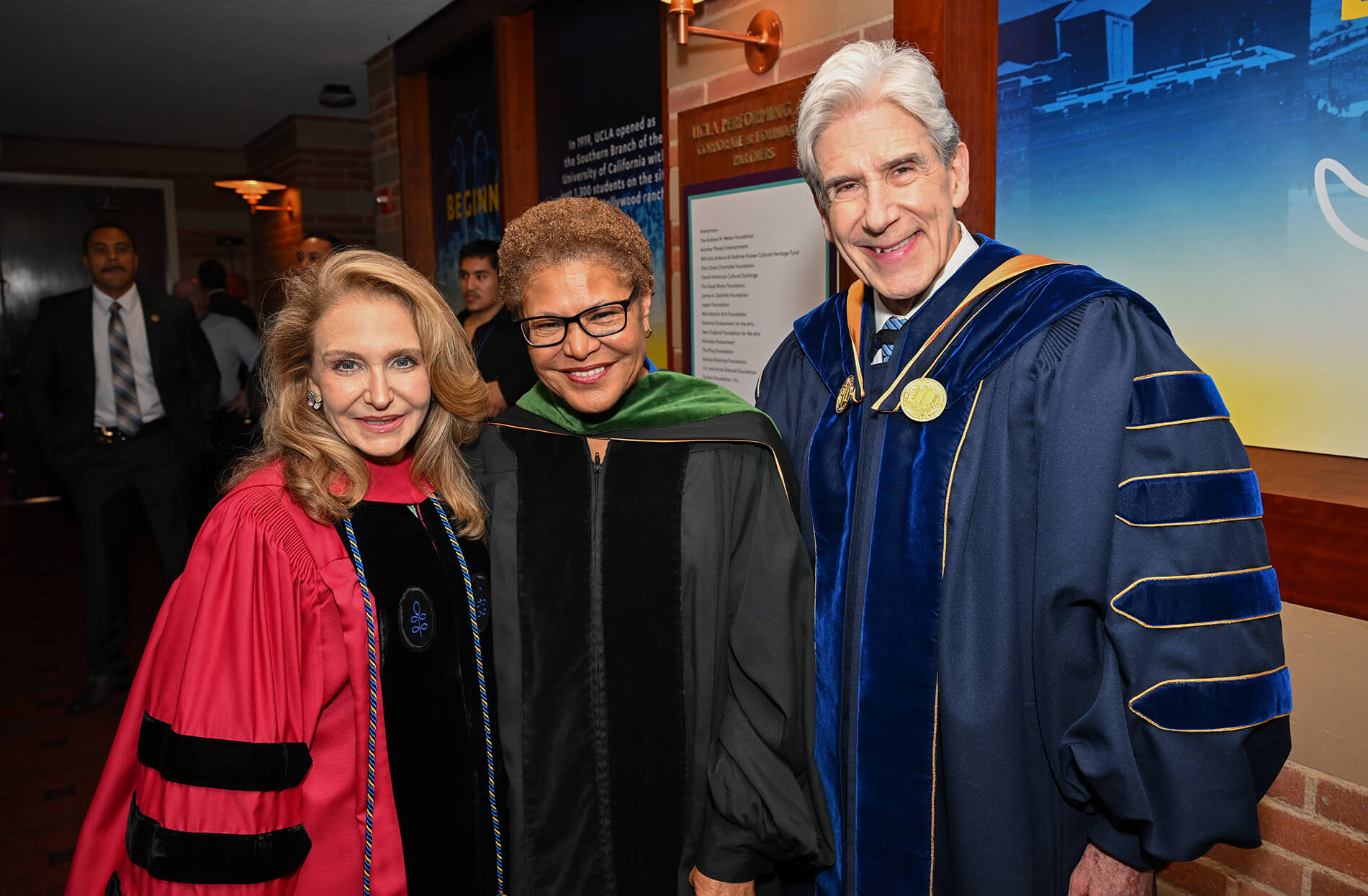 Dr. Knaul, Mayor Bass, Chancellor Frenk in full regalia